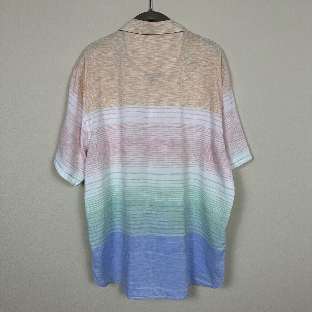 Tommy Bahama LINEN BLEND Mens Size Large Short Sleeve Button Up Shirt Striped - Picture 2 of 10